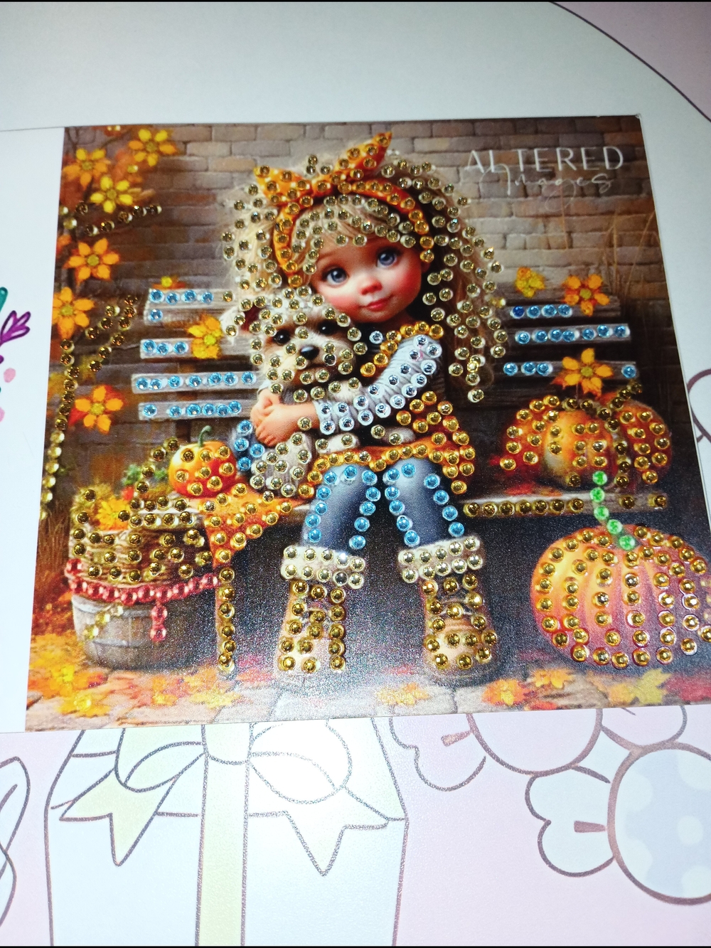 Autumn Girl Embellished Card-Handmade